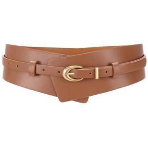 lot 3043 image: WHIPPY Women Wide Leather Belt Fashion Ladies Dress Belt 2-in-1 Waistband with Skinny Belt for Dress Suits, Brown S