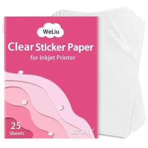 lot 3045 image: WeLiu Printable Transparent Sticker Paper, Premium Clear Sticker Paper 8.5 x 11 (25 Sheets) - Clear Full Sheet Labels for Inkjet Printers