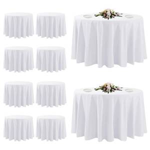 lot 3054 image: 10 Pack White Round Tablecloths, 120 Inch Stain Resistant and Wrinkle Polyester Fabric Washable Table Clothes Cover for Kitchen Dining, Wedding, Reception Banquet, Birthday Party, Buffet Restaurant