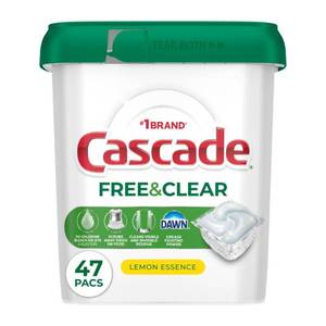 lot 3061 image: Cascade Free & Clear Dishwasher Pods, Dishwasher Detergent, Dish Detergent Soap, Lemon Essence, 47 Count