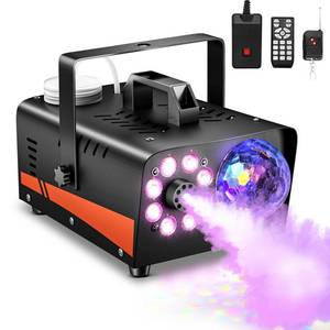 lot 063 image: Dashsafe Fog Machine, Smoke Machine with Disco Ball Lights, 800W and 4500CFM with 13-Color LED Effects, Wired And Wireless Remote Controls, Ideal for Indoor, Outdoor, Halloween, Wedding, and Parties