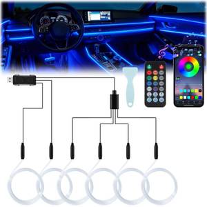 lot 3068 image: LivTee Smart Car LED Interior Lights with USB Port, LED Strip Fiber Optic Lights, Wireless App and Remote Control, Sync to Music, Car Accessories Gifts for Women and Men, 6 in 1