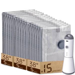 lot 3073 image: Rechargeable Pump Vacuum Bags for Travel Packing,15 Packs Large Size Vacuum Seal Bags for Luggage and Suitcase Compression, Space Saver for Bedding and Clothing Organization