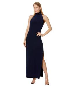 lot 3084 image: Norma Kamali Womens Halter Turtle Side Slit Gown True Navy Small