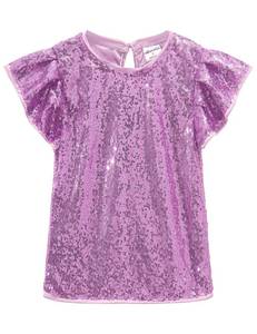 lot 3095 image: Noomelfish Girls Short Sleeve Sequin Shirts Party Glitter Sparkly Tops Blouse, Light Purple, Size 7-8 Years
