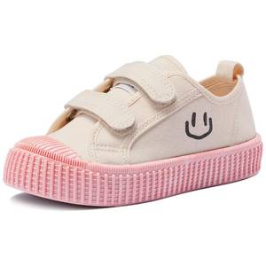 lot 3103 image: HAPPY NOCNOC Toddler Shoes for Boys & Girls, Canvas Dual Hook and Loops Sneakers with Candy-Colored Sole Pink