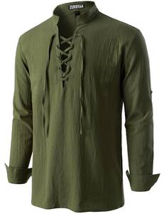 lot 3109 image: ZEROYAA Mens Medieval Vintage Long Sleeve Lace Up Shirt Renaissance Costume for Halloween Viking Pirate Cosplay ZHCL60-Army Green X-Large