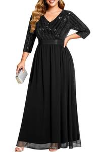 lot 3115 image: Talisea Black Formal Dresses for Women Plus Size Long Gowns Evening Ball Elegant Gala Mother of Bride Sequin Prom Dress 22W