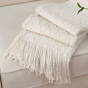 lot 3122 image: BATTILO HOME Ivory White Throw Blankets for Couch, Off White Lightweight Decorative Blankets and Throws, Boho Warm Knit Blanket for Men and Women, 50x60