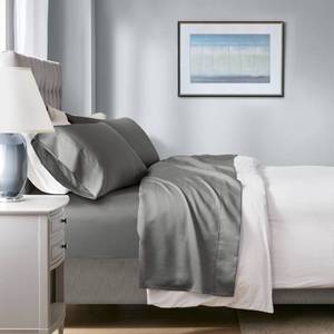 lot 3129 image: Madison Park 1000 Thread Count, Solid Color Sheet Set, Elastic Deep Pocket, All Season, Breathable, HeiQ Smart Temperature, Soft Cotton Blend Bedding, Matching Pillowcase, King Charcoal 4 Piece
