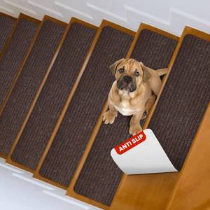 lot 3130 image: MBIGM 8 X 30 (15 in Pack) Nonslip Carpet Stair Treads Non-Skid Safety Rug Slip Resistant Indoor Runner for Kids Elders & Pets with Reusable Adhesive - Brown - Non Slip Stair Treads Indoor