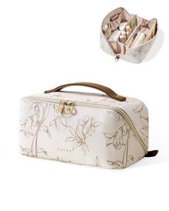 lot 3137 image: EACHY Travel Makeup Bag,Large Capacity Cosmetic Bags for Women,Waterproof Portable Pouch Open Flat Toiletry Bag Pattern Makeup Bag (F-Beige-Large)