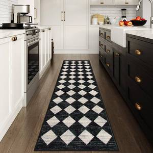 lot 3140 image: Lahome Zelie Checkered Washable Rug Runners for Hallways Non Slip,2x10 Black Kitchen Bathroom Runner Rug,Trellis Low Pile Indoor Carpet Runner for Bedroom Entryway Foyer(2x10,Black)