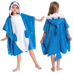 lot 3141 image: OLAOLA Kids Surf Poncho Beach Towel - Microfiber Shark Hooded Wearable Swim Towel for Boys Girls Ages 3-12 Years
