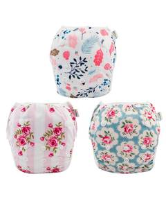 lot 3143 image: Babygoal Reusable Baby Girl Swim Diapers 3 Pack - Adjustable Washable for 0-8 Months Infants - Ideal for Swimming Lessons - Flower Design