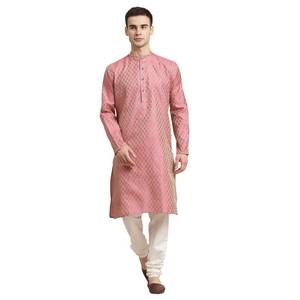 lot 3144 image: Sojanya (Since 1958 MenS Jacquard Silk Pink Self Design Only Kurta, Size 38