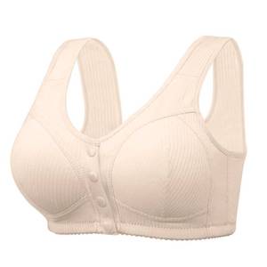 lot 3152 image: Ribbed Bras for Women Front Closure No Underwire Comfort Senior Wireless Snap Closing Bra Black 46D