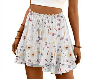 lot 3155 image: Lepunuo Shorts for Women Flowy Boho Ruffle Tiered Skorts High Waist Mini Skirts Beach Vacation Shorts