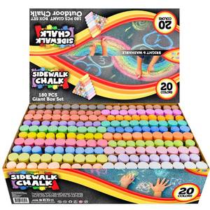 lot 3168 image: JOYIN 180 PCS Washable Sidewalk Chalks Set in 20 Colors Non-Toxic Jumbo Chalk for Outdoor Art Play, Painting on Chalkboard, Blackboard and Playground