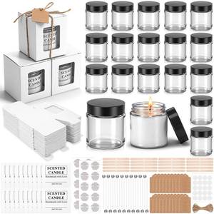 lot 3172 image: MTLEE 20 Pack 4oz Glass Candle Jars with Lids Round Empty Candle Container with Candles Making Kits Labels Gift Box Empty Canning Jars for Food Storage Spice Liquid