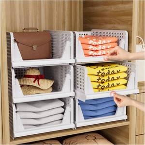 lot 3175 image: CTSNSLH 5 Pack Closet Organizers Storage Box, Closet Storage Stackable Storage Bins, Plastic Drawer Basket for Wardrobe Cupboard Kitchen Bathroom Office, White