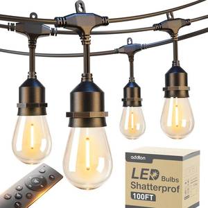lot 3176 image: addlon 100FT Outdoor String Lights with Remote Dimmable Patio Lights Waterproof Shatterproof Edison Bulb for Outside Backyard Porch Garden Bistro Pergola Party Decor, Warm Ambience Lighting