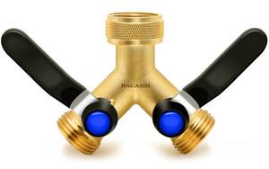 lot 3206 image: Brass Hose Splitter 2 Way Heavy Duty, Garden Hose Splitter with 304 Stainless Steel Long Handle, Brass water hose splitter 2 Way Y Valve 34 GHT Thread