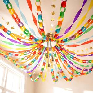 lot 3211 image: TaoBary Rainbow Party Decorations 492ft Vibrant Crepe Streamers 600 Sheet Paper Strips Chain Garland 65.5ft Star Hanging for Vibrant Party Birthday Wedding Decor