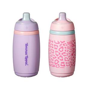 lot 3215 image: Tommee Tippee Active Spout Toddler Cups, 9 oz, Insulated Sippy Cups For Toddlers 1-3, Silicone Spout, Leak-Proof Valve and Handle, Pink and Purple, Pack of 2