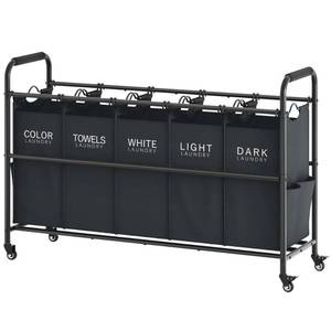 lot 3284 image: Tajsoon 5 Bag Laundry Sorter Cart, 5 Section Laundry Hamper with Heavy Duty Rolling Lockable Wheels, Laundry Basket Organizer with Removable Bags for Dirty Clothes Storage, Black