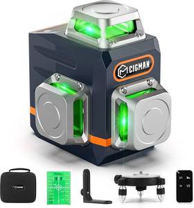lot 287 image: CIGMAN Laser Level Self Leveling 3x360° 3D Green Cross Line for Construction and Picture Hanging, Rechargeable battery, Remote Controller, Magnetic Rotating Stand Included