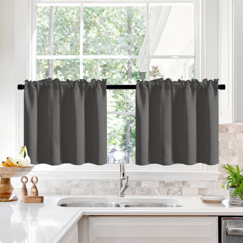 lot 24658 image: Deconovo Blackout Curtains, Thermal Insulated Rod Pocket Window Drapes, Noise Reducing, Oeko-TEX Certified, Room Darkening Curtains for BedroomLiving Room, 2 Panels, Dark Grey, 38W x 63L - Retail $157