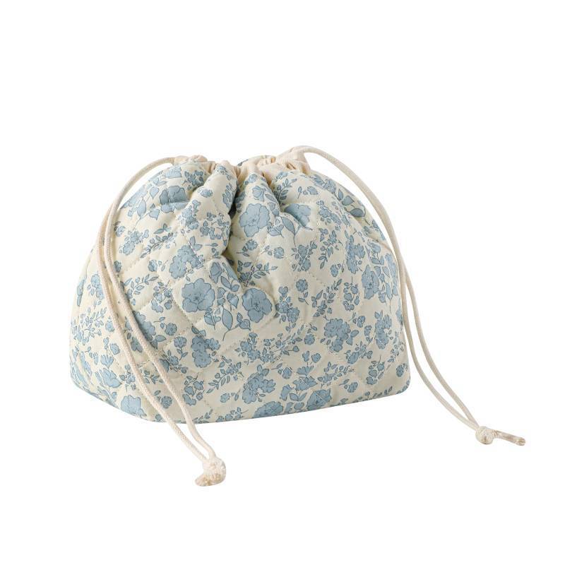 lot 28791 image: Cotton Quilted Drawstring Makeup Bag with Canvas Lining,Coquette Aesthetic Cute Travel Toiletry Bag,Drawstring Gift Bag for Women and Girls 02Light Blue Flower - Retail $9