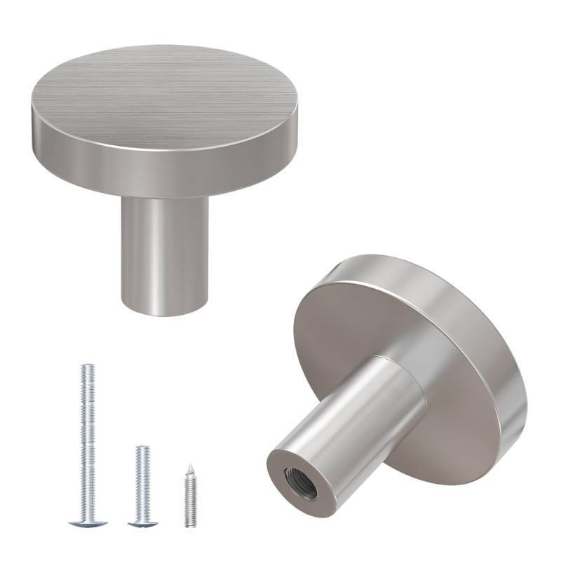 lot 28801 image: DonYoung 2 Pack Cabinet and Drawer Knobs, Bifold Barn Door Handle- Stylish Round Pulls for Bi-Folding Sliding Barn Door, Kitchen, Dressers, Cupboard and Closets, Brushed Satin Nickel - Retail $8