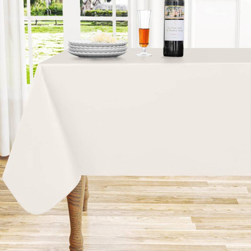 lot 32506 image: Homing Rectangle Vinyl Tablecloth, Waterproof Spillproof Plastic Flannel Backed Table Cloth, Wipe Clean Table Cover for Dining, Buffet Parties and Camping (Beige, 52 x 70) - Retail $17