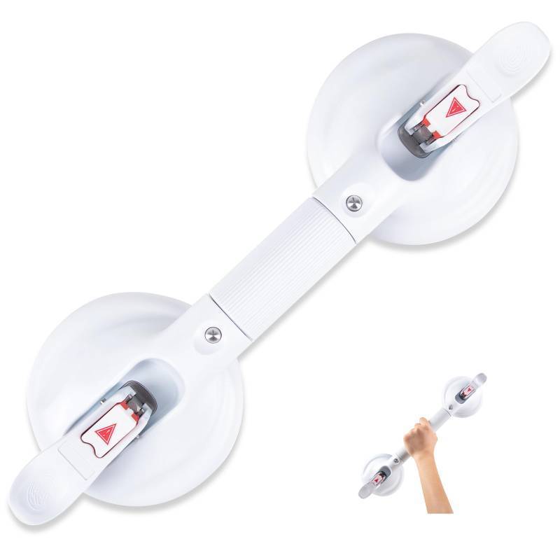 lot 24584 image: HEINSY 15inch Upgrade Suction Shower Grab Bar, Portable Shower Handle Bar Suction Grip Bar Bathtub Handle with Strong Hold Suction Cup Fitting and Rapid Release for Bathroom(Max Capacity 300lb - Retail $60