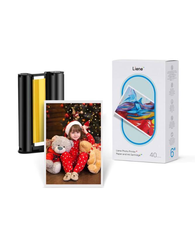 lot 24604 image: Liene Amber M100M200M110M210 4x6 Photo Printer Paper & Cartridge, 1 Cartridge Refill & 40 Photo Papers- 40 Pack Only for DHP512DHP513DHP514DHP515 - Retail $21
