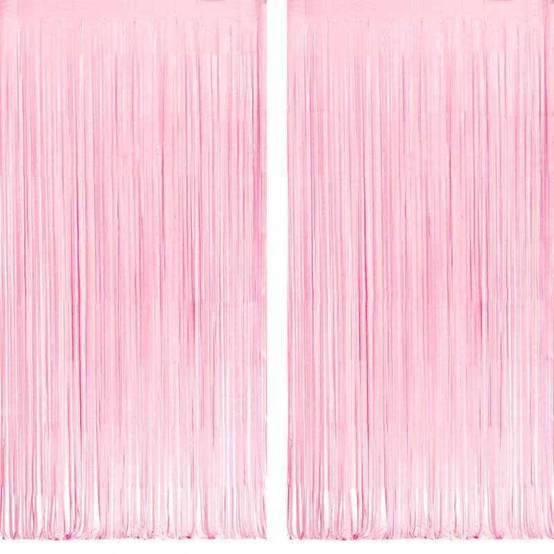 lot 30619 image: Pastel Pink Party Backdrop Decoration - GREATRIL Baby Pink Foil Fringe Streamers for BabyBoo DayValentinesCowgirlSweetCloudUnicornPrincessBow Themed - 3.2ft X 8.2ft - 2 Packs - Retail $13