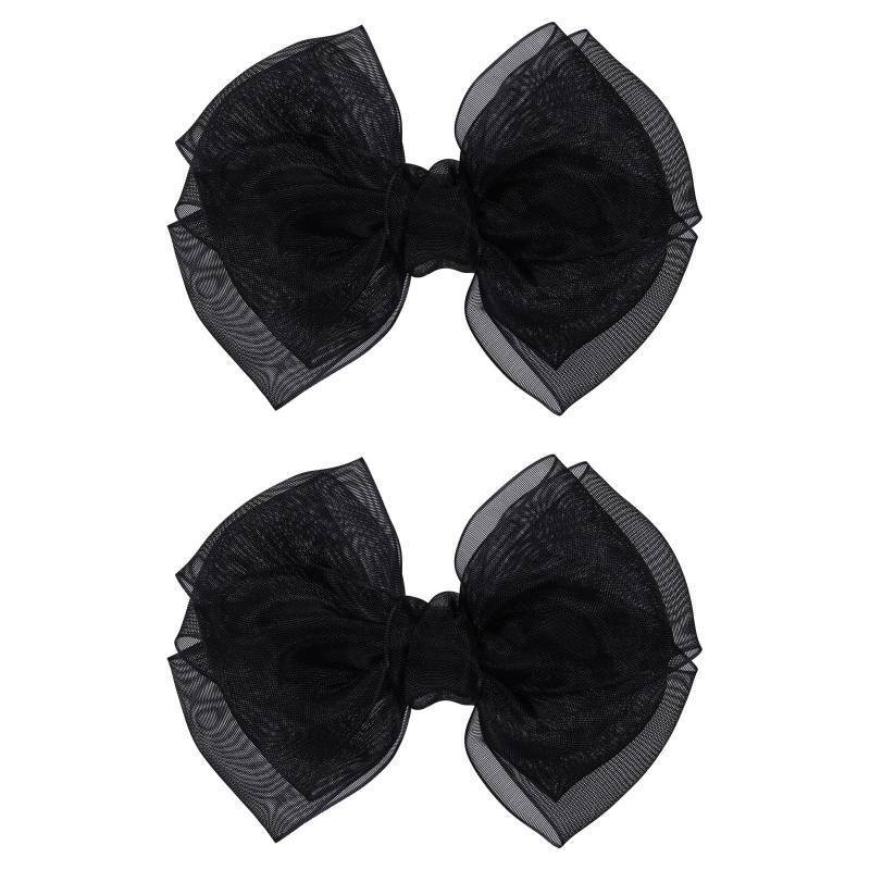 lot 31202 image: 4 inch Black Organza Double Hair Bows Alligator Clips Mesh Ribbon Tulle Decorative Hair Bow Barrettes Halloween Wedding Party Dress Accessory for Toddler Teen Girls Kids - Retail $8