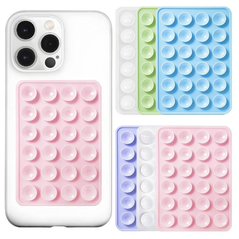 lot 31207 image: Anteel 6 Pack Silicone Suction Phone Case Adhesive Mount, Strong Grip Holder for Selfies and Tiktok Videos, Hands-Free Sticky Phone Grip for iPhone and Android, 2.17 x 3.15 - Retail $6