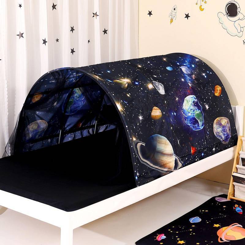 lot 50969 image: Bed Tent for Kids Lucky Castle Bed Tent Foldable Play House for Children Play Tents for Girls Boys Sleeping Canopy Playhouse - Retail $44
