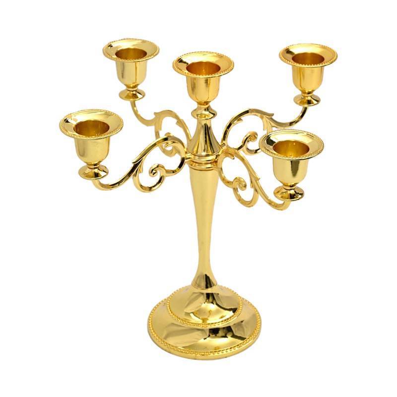 lot 45067 image: Gold Candelabra Candlestick 10.2 Inch Tall Metal Candle Holders Classic 5-arms Polished Taper Candle Holder Centerpieces for Home Decor Dining Tables Wedding Church Christmas Holiday Events - Retail $9,343