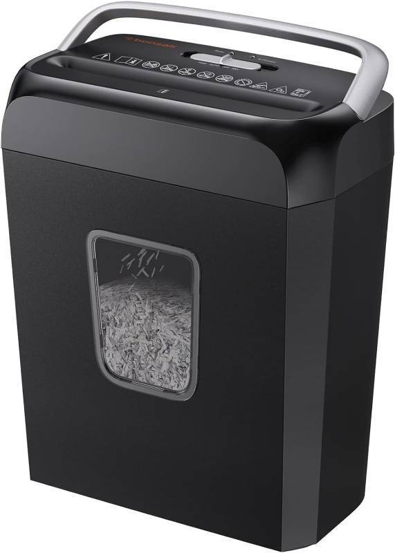 lot 61766 image: Bonsaii Paper Shredder for Home Use, 3.4 Gal Wastebasket, 6 Sheet Crosscut Paper Credit Cards, Staples, and Clips Shredder for Home Office Use, Portable Handle Design (C237-B New Version) - Retail $30