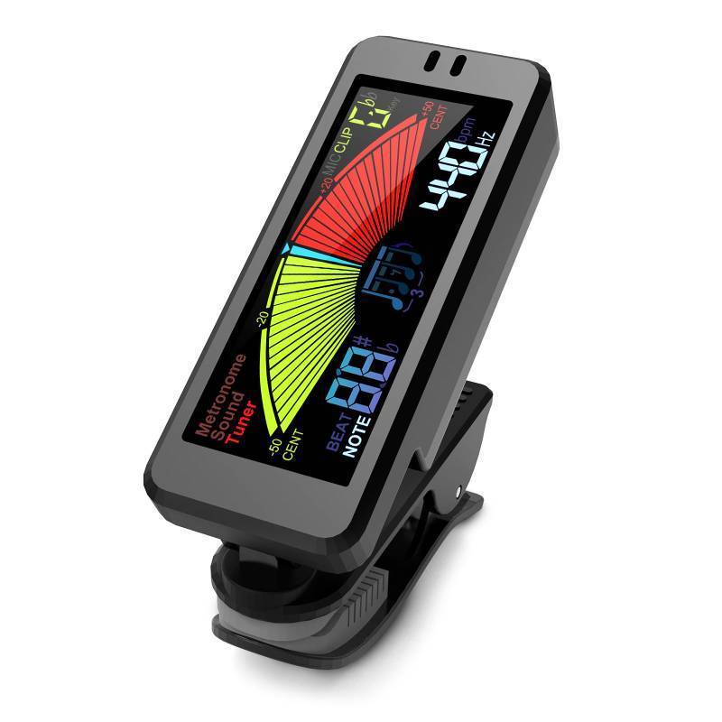 lot 30046 image: Digiroot Guitar Tuner, Clip On 3-in-1 Metronome Tuner Tone Generator with LCD Color Screen for Guitar, Bass, Violin, Ukulele, Chromatic, Clarinet, Trumpet, Flute, All Instruments - Retail $26
