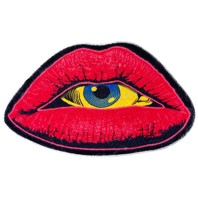 lot 45219 image: VBFGRT Interesting Red Lip Devil Eye Shape Plush Rugs Lovely Bedroom Comfortable Home Decoration Door Mat Cartoon Bathroom Absorbent Bath Mat Indoor Carpet Kitchen Non-Slip Mats, 31.5x19.5 - Retail $18