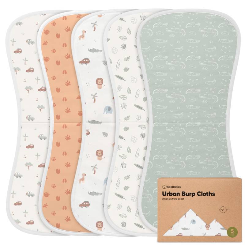 lot 45267 image: Organic Burp Cloths Baby Boy & Girl - 5-Pack Super Absorbent Cotton Burping Cloths for Babies, Soft & Plush Newborn Spit Up Rags, Infant Towels for Milk Spit Up, Unisex, Large 21 x 10 (Wilderness) - Retail $20