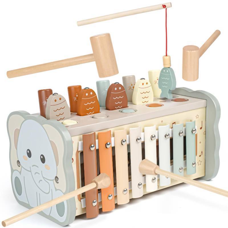 lot 22330 image: Joyreal Wooden Montessori Toys for 1 Year Old - Hammering Pounding Toy with Xylophone & Fishing Game - Educational Toddler Activities for 1 2 3 Year Old Christmas Birthday Gifts - Retail $25