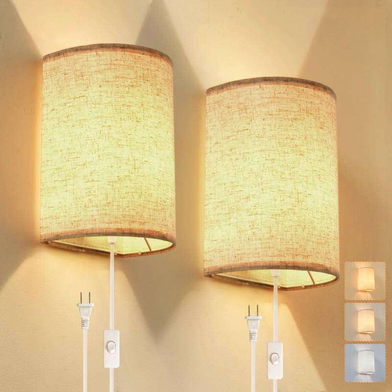 lot 32809 image: XIEYOR Plug in Wall Sconce, 3 Colors Wall Sconces Set of Two, Industrial Plug in Wall Light, Wall Sconce Lighting OnOff Switch Vintage Wall Lamp for Bedroom Living Room Hallway Porch - Retail $23