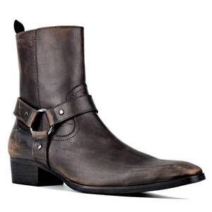 OSSTONE Men Chelsea Ankle Boots Leather Chukka Motorcycle Boots with Side Zipper Heel Retro Dress Boots JY017-R Vintage Brown US12