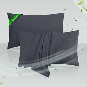 lot 19370 image: Cooling Pillowcases Queen Size Set of 2, Viscose Derived from Bamboo for Hot Sleepers, Soft & Silky Pillow Covers with Envelope Closure (Dark Grey, 2 Pack, 20x30 inches) - Retail $14